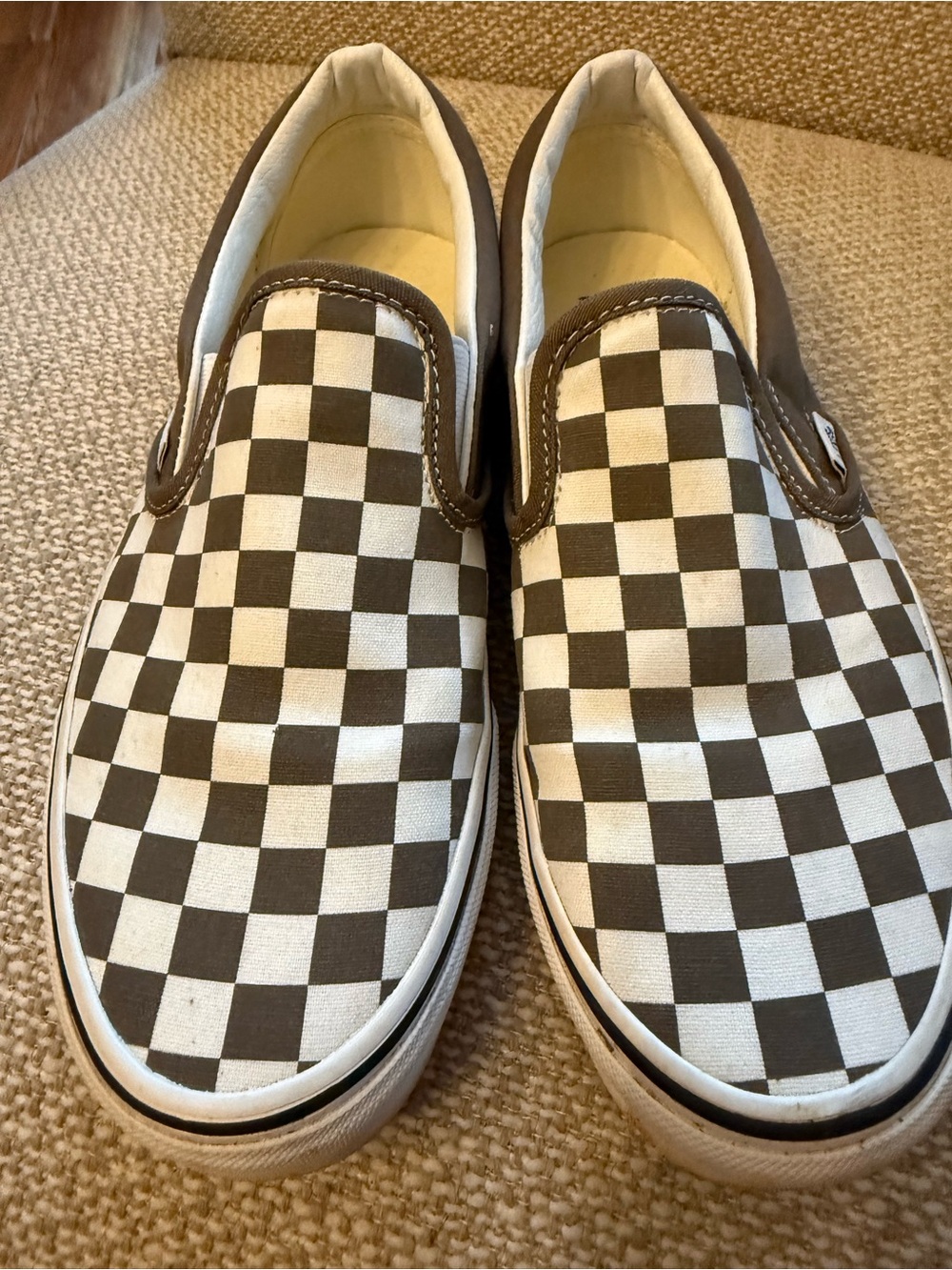 Vans Brown and White Checkerboard Slip-On Loafers